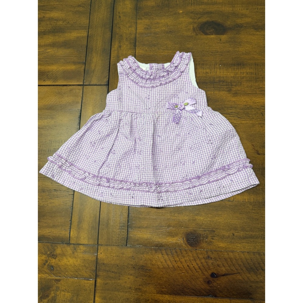 Kidgets Baby Girl Purple Gingham Eyelet Ruffle Dress 3-6 Months Floral Bow
